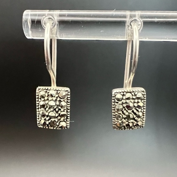 Genevieve & Grace Sterling Silver & Marcasite Rectangular Drop Earrings – New - Picture 9 of 16